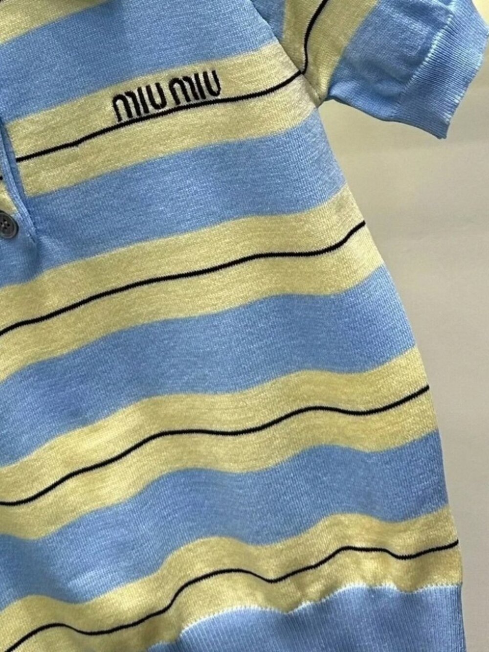 Miu Miu Blue and Yellow Short-Sleeve Polo Shirt - Picture 3 of 3